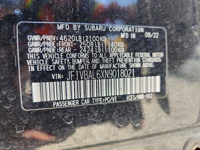 51667076 :رقم المزاد ، JF1VBAL6XN9018021 vin ، 2022 Subaru Wrx مزاد بيع