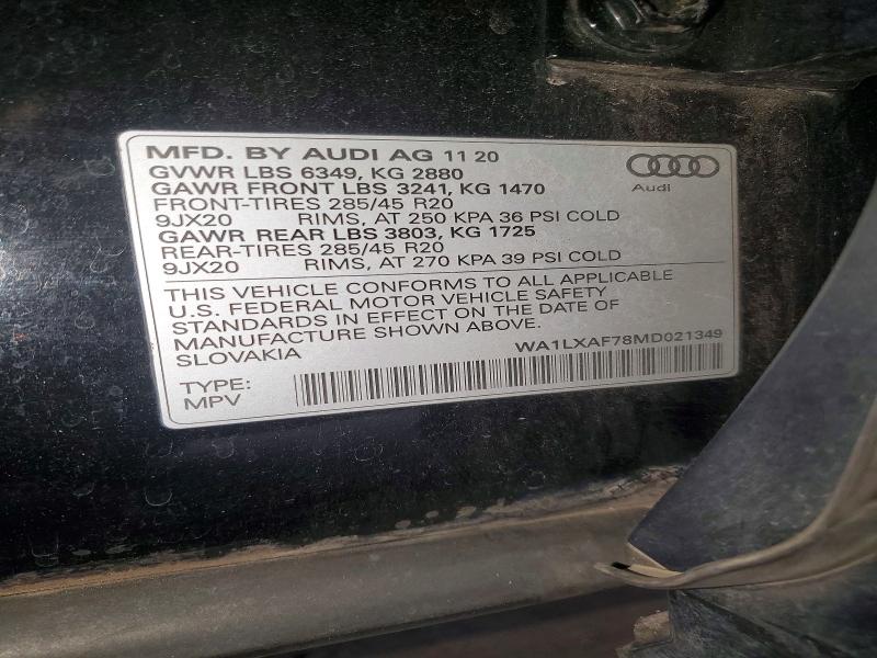 Aukcja sprzedaży 2021 Audi Q7, vin: WA1LXAF78MD021349, numer aukcji: 48291356