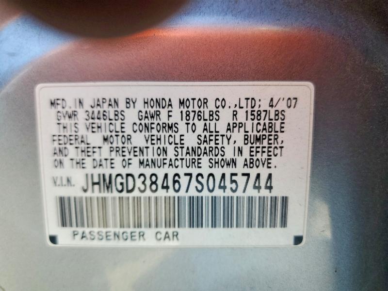 50741146 :رقم المزاد ، JHMGD38467S045744 vin ، 2007 Honda Fit مزاد بيع