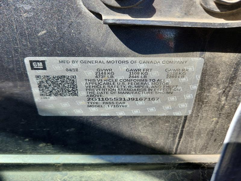 2018 Chevrolet Impala მანქანა იყიდება აუქციონზე, vin: 2G1105S31J9167167, აუქციონის ნომერი: 48916516