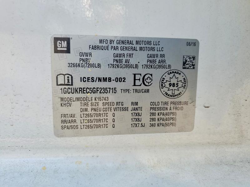 Aukcja sprzedaży 2016 Chevrolet Silverado, vin: 1GCUKREC5GF235715, numer aukcji: 49207846