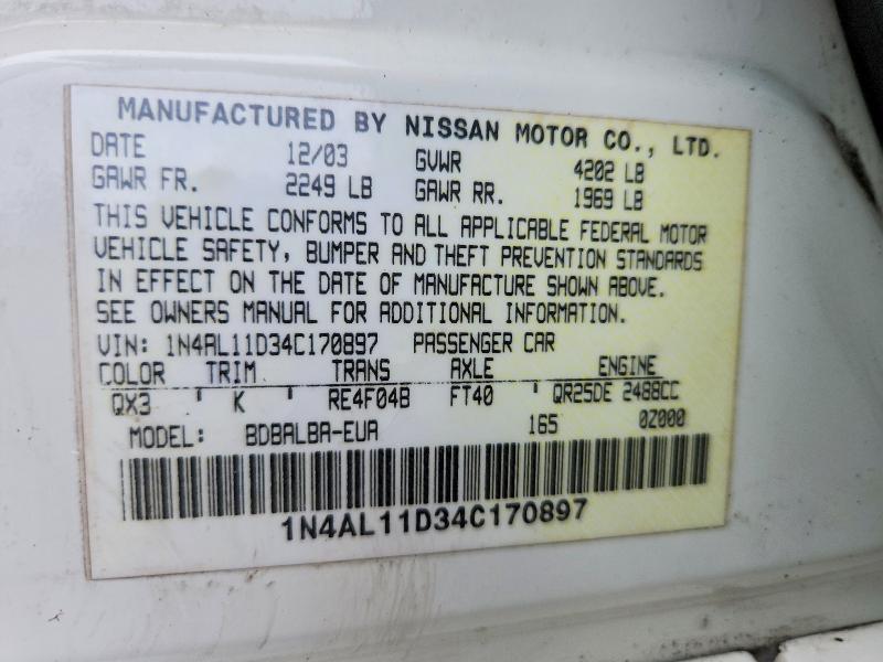 Продажа на аукционе авто 2004 Nissan Altima, vin: 1N4AL11D34C170897, номер лота: 49025656