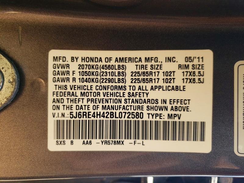 51890516 :رقم المزاد ، 5J6RE4H42BL072580 vin ، 2011 Honda Cr-v مزاد بيع