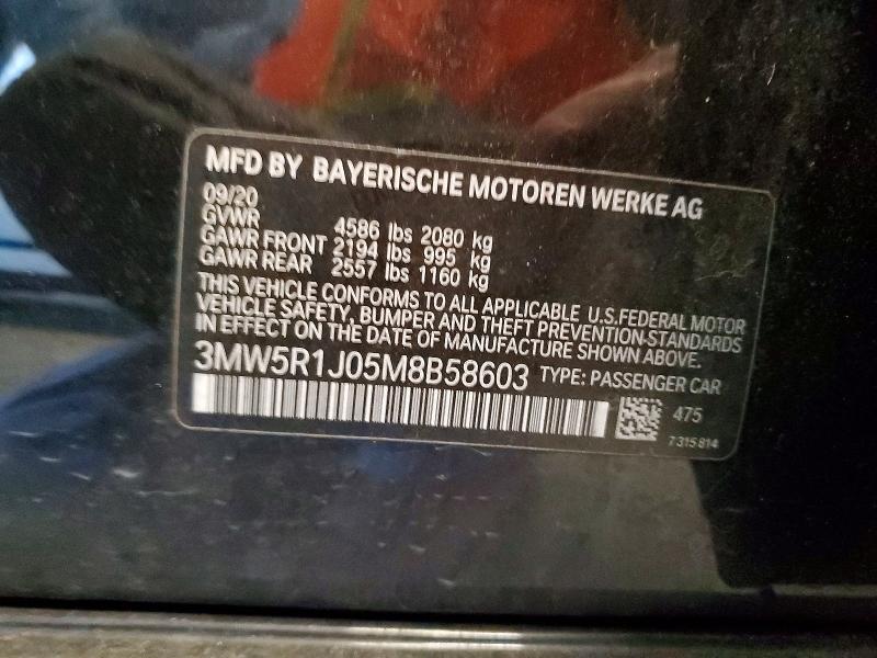 51183286 :رقم المزاد ، 3MW5R1J05M8B58603 vin ، 2021 Bmw 330i مزاد بيع