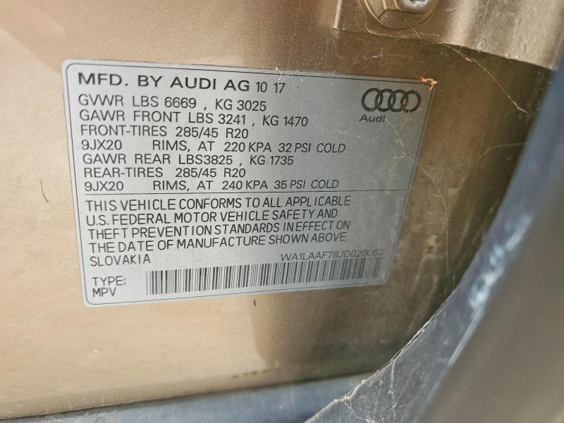 2018 Audi Q7 მანქანა იყიდება აუქციონზე, vin: WA1LAAF78JD020053, აუქციონის ნომერი: 48956376