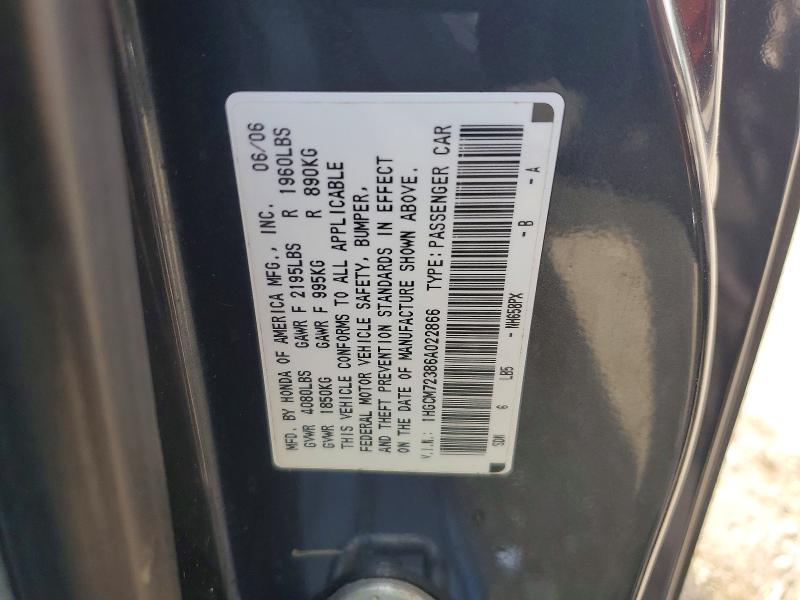 50844756 :رقم المزاد ، 1HGCM72386A022866 vin ، 2006 Honda Accord مزاد بيع