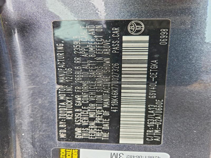 2007 Toyota Camry მანქანა იყიდება აუქციონზე, vin: 4T1BK46K77U027326, აუქციონის ნომერი: 48922306