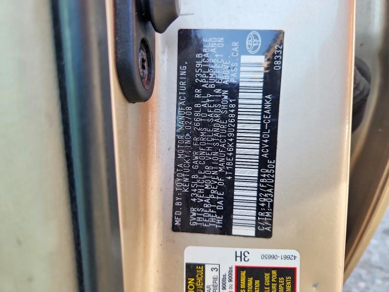 Aukcja sprzedaży 2009 Toyota Camry, vin: 4T1BE46K49U268481, numer aukcji: 52171566