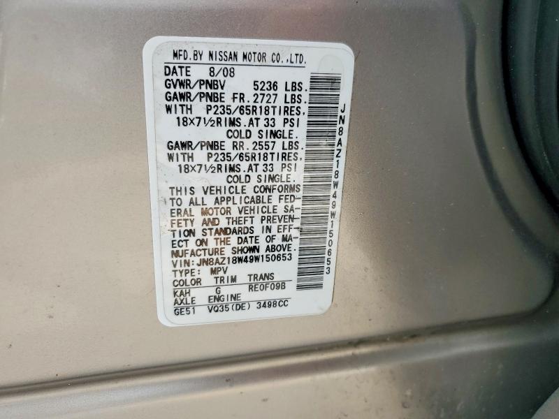 Aukcja sprzedaży 2009 Nissan Murano, vin: JN8AZ18W49W150653, numer aukcji: 49811896
