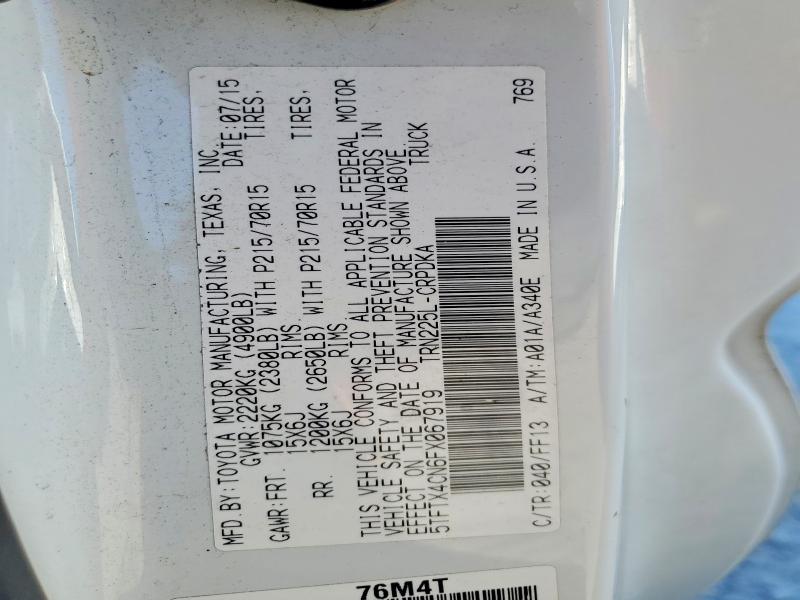 51437326 :رقم المزاد ، 5TFTX4CN6FX067919 vin ، 2015 Toyota Tacoma مزاد بيع