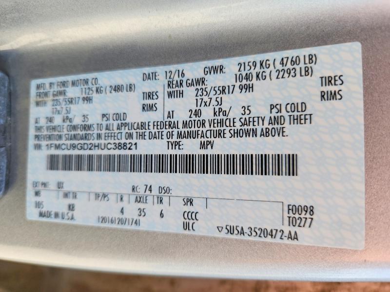 Aukcja sprzedaży 2017 Ford Escape, vin: 1FMCU9GD2HUC38821, numer aukcji: 51783346