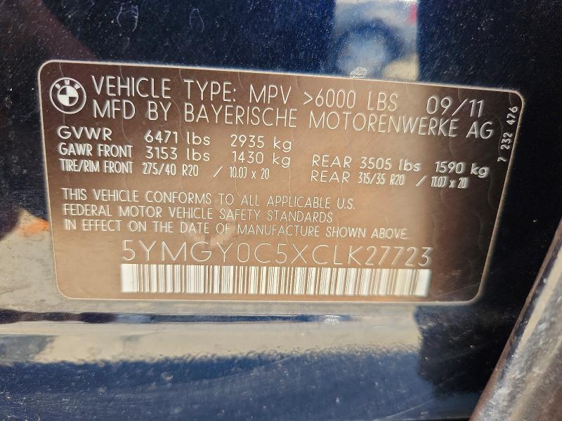 Aukcja sprzedaży 2012 Bmw X5, vin: 5YMGY0C5XCLK27723, numer aukcji: 48155096