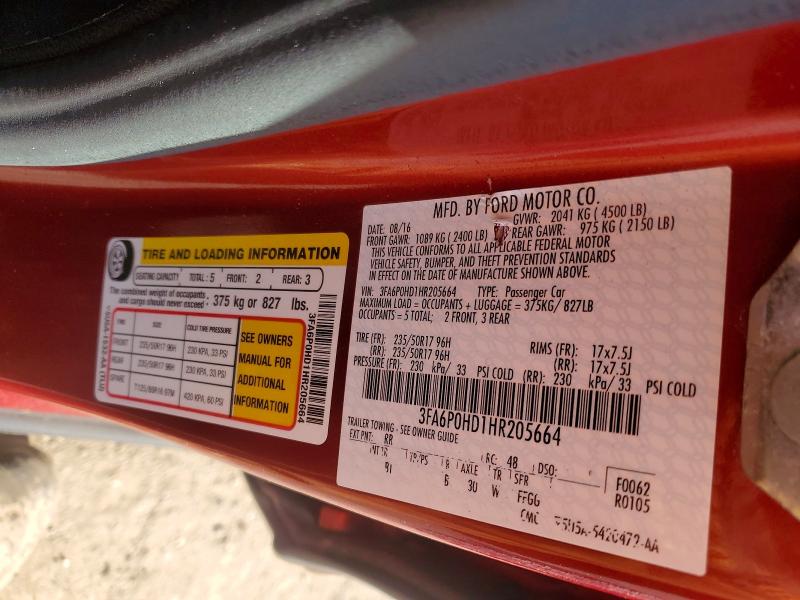 50240336 :رقم المزاد ، 3FA6P0HD1HR205664 vin ، 2017 Ford Fusion مزاد بيع