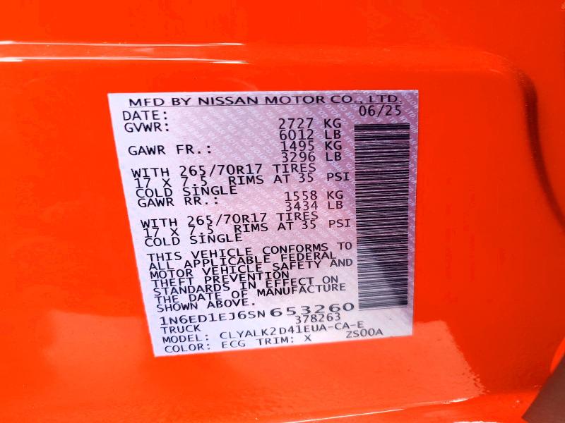 48866086 :رقم المزاد ، 1N6ED1EJ6SN653260 vin ، 2025 Nissan Frontier مزاد بيع