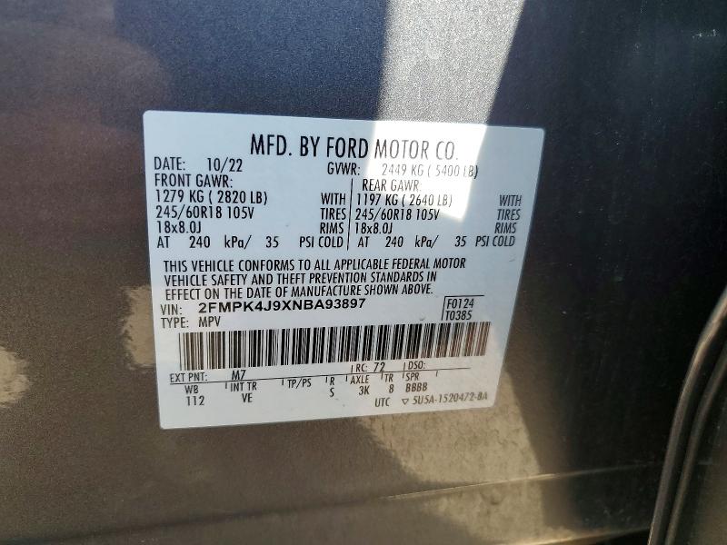 2022 Ford Edge მანქანა იყიდება აუქციონზე, vin: 2FMPK4J9XNBA93897, აუქციონის ნომერი: 49067796