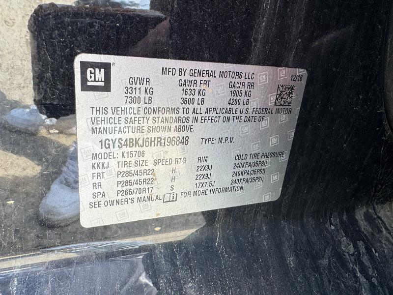 51020736 :رقم المزاد ، 1GYS4BKJ6HR196848 vin ، 2017 Cadillac Escalade مزاد بيع