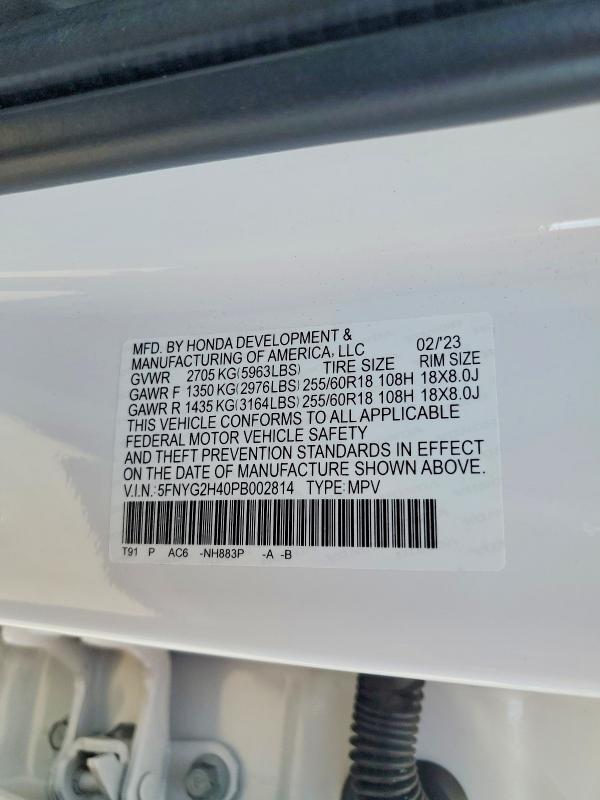Продажа на аукционе авто 2023 Honda Pilot, vin: 5FNYG2H40PB002814, номер лота: 50988736