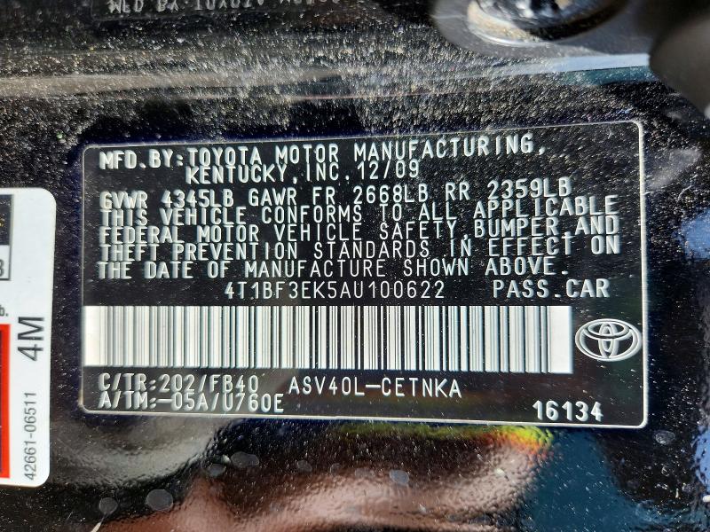 2010 Toyota Camry მანქანა იყიდება აუქციონზე, vin: 4T1BF3EK5AU100622, აუქციონის ნომერი: 50086976