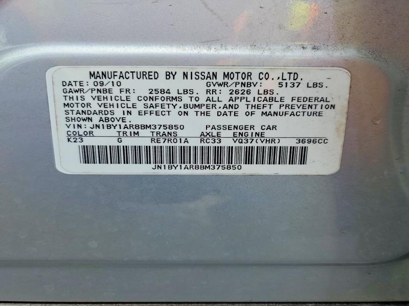 Aukcja sprzedaży 2011 Infiniti M37, vin: JN1BY1AR8BM375850, numer aukcji: 50156176