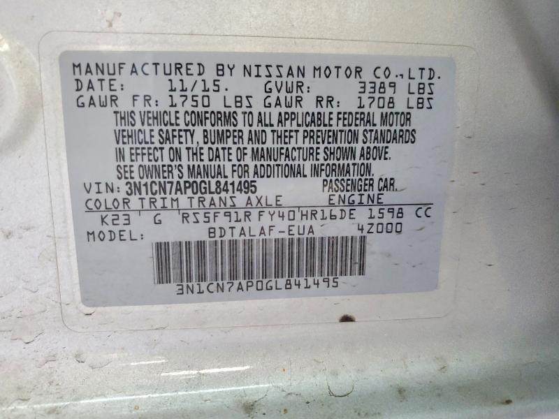 Продаж на аукціоні авто 2016 Nissan Versa, vin: 3N1CN7AP0GL841495, номер лоту: 49329136