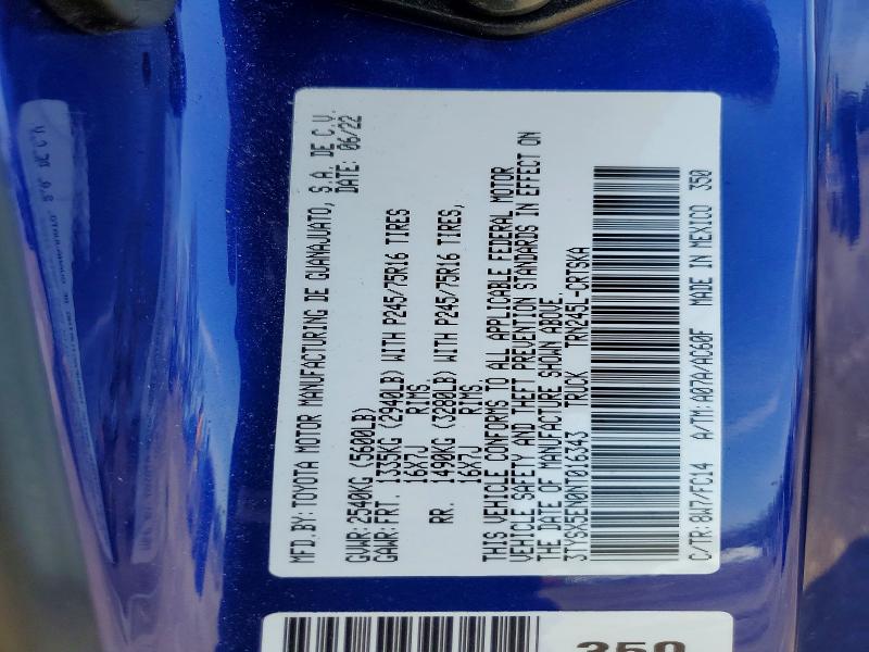 2022 Toyota Tacoma მანქანა იყიდება აუქციონზე, vin: 3TYSX5EN0NT016343, აუქციონის ნომერი: 50058056