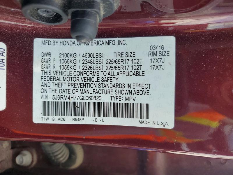 Продаж на аукціоні авто 2016 Honda Cr-v, vin: 5J6RM4H77GL060820, номер лоту: 49828256