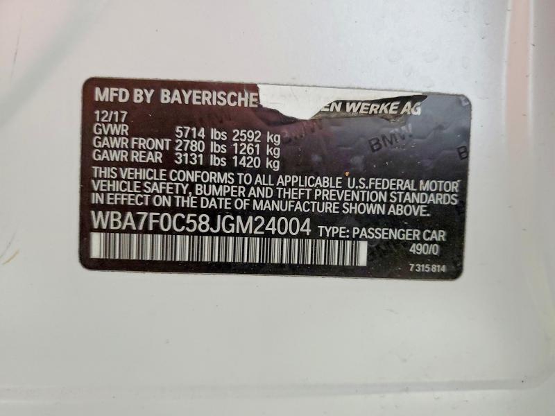 Aukcja sprzedaży 2018 Bmw 750, vin: WBA7F0C58JGM24004, numer aukcji: 49283936