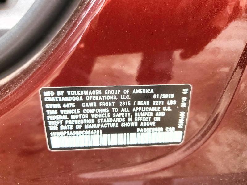 Aukcja sprzedaży 2013 Volkswagen Passat, vin: 1VWBP7A30DC084781, numer aukcji: 48966816
