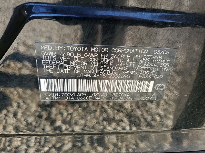 Aukcja sprzedaży 2007 Lexus Es, vin: JTHBJ46G572002695, numer aukcji: 49644636