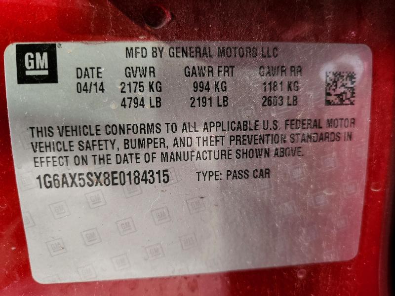 2014 Cadillac Cts მანქანა იყიდება აუქციონზე, vin: 1G6AX5SX8E0184315, აუქციონის ნომერი: 50855816