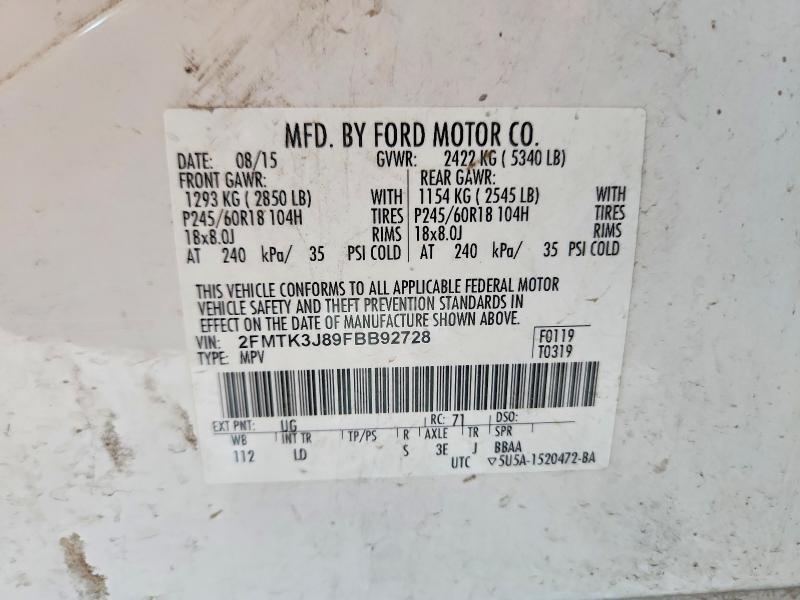 Продаж на аукціоні авто 2015 Ford Edge, vin: 2FMTK3J89FBB92728, номер лоту: 48767996