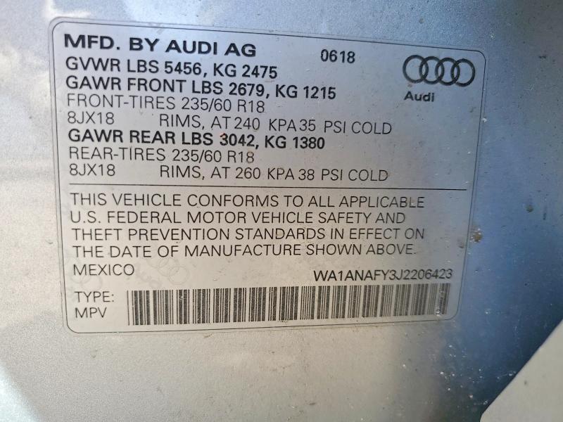 49219756 :رقم المزاد ، WA1ANAFY3J2206423 vin ، 2018 Audi Q5 مزاد بيع