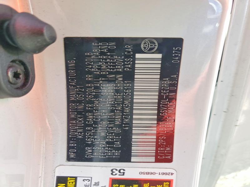2021 Toyota Camry მანქანა იყიდება აუქციონზე, vin: 4T1KZ1AK5MU056191, აუქციონის ნომერი: 49853786