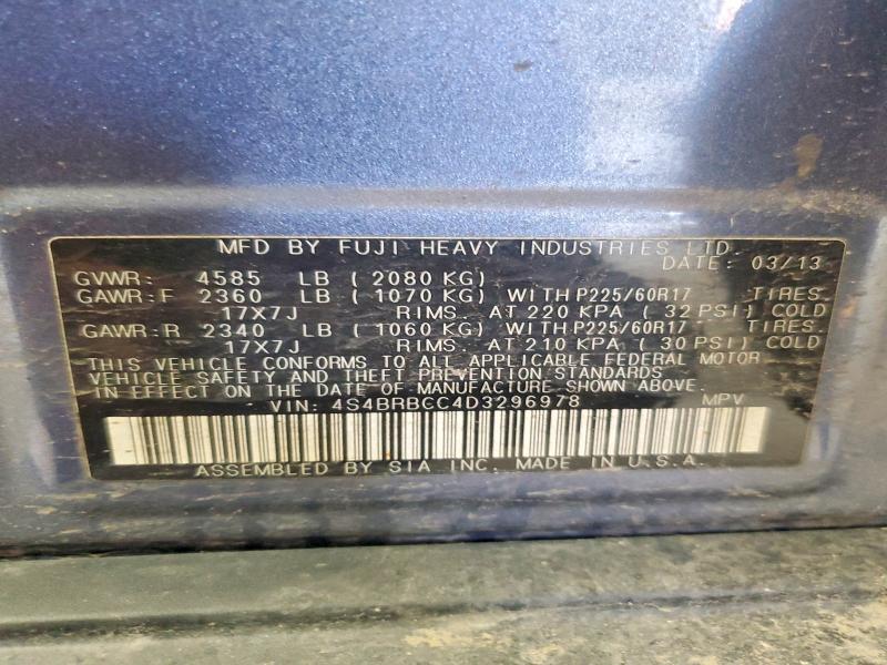 2013 Subaru Outback მანქანა იყიდება აუქციონზე, vin: 4S4BRBCC4D3296978, აუქციონის ნომერი: 49367676