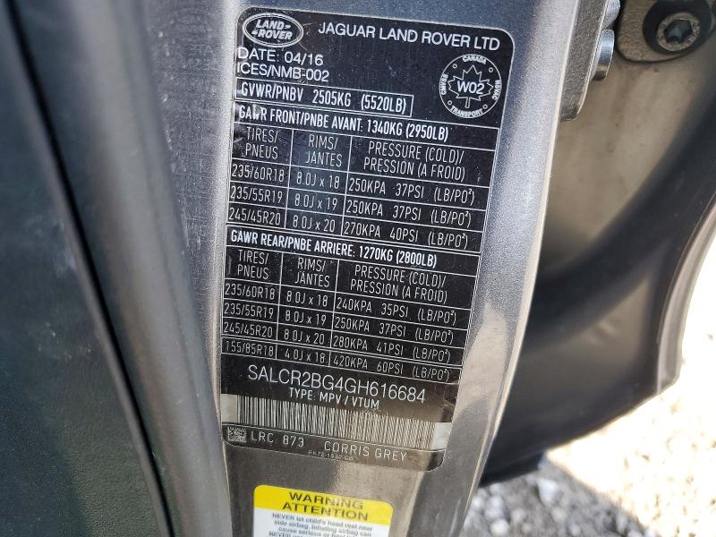 2016 Land Rover Discovery Sport მანქანა იყიდება აუქციონზე, vin: SALCR2BG4GH616684, აუქციონის ნომერი: 48589196