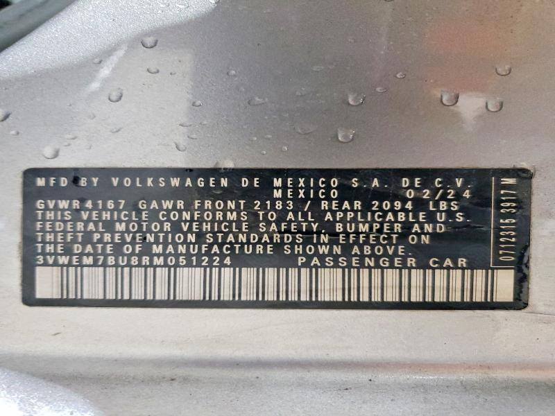2024 Volkswagen Jetta მანქანა იყიდება აუქციონზე, vin: 3VWEM7BU8RM051224, აუქციონის ნომერი: 48691976