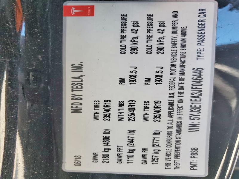 Aukcja sprzedaży 2018 Tesla Model 3, vin: 5YJ3E1EA3JF046446, numer aukcji: 49266276