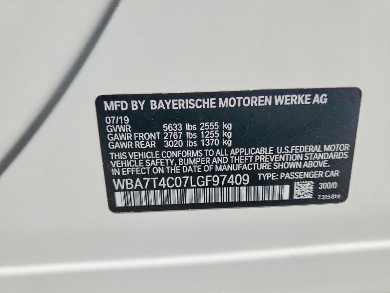 50219256 :رقم المزاد ، WBA7T4C07LGF97409 vin ، 2020 Bmw 740 مزاد بيع