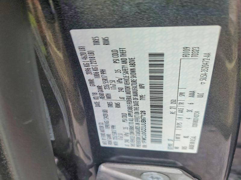 2018 Ford Escape მანქანა იყიდება აუქციონზე, vin: 1FMCU0GD3JUB67128, აუქციონის ნომერი: 48851646