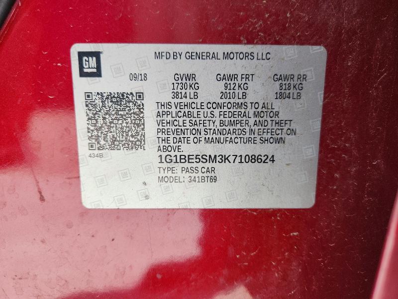 50968016 :رقم المزاد ، 1G1BE5SM3K7108624 vin ، 2019 Chevrolet Cruze مزاد بيع