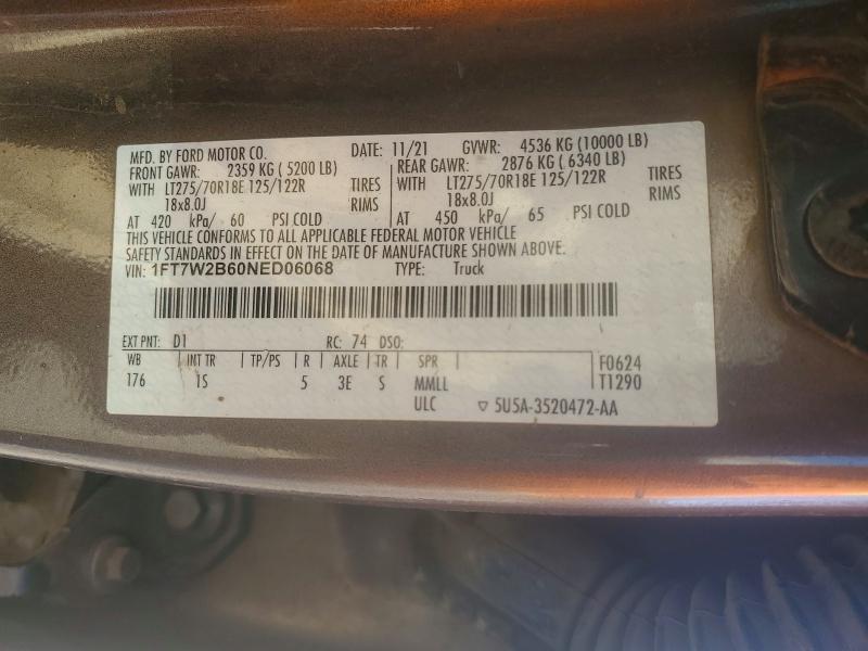 Продаж на аукціоні авто 2022 Ford F250, vin: 1FT7W2B60NED06068, номер лоту: 48402786