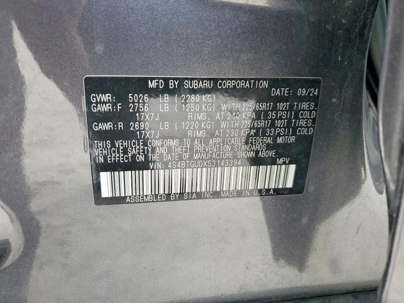 2025 Subaru Outback მანქანა იყიდება აუქციონზე, vin: 4S4BTGUDXS3143394, აუქციონის ნომერი: 51179476