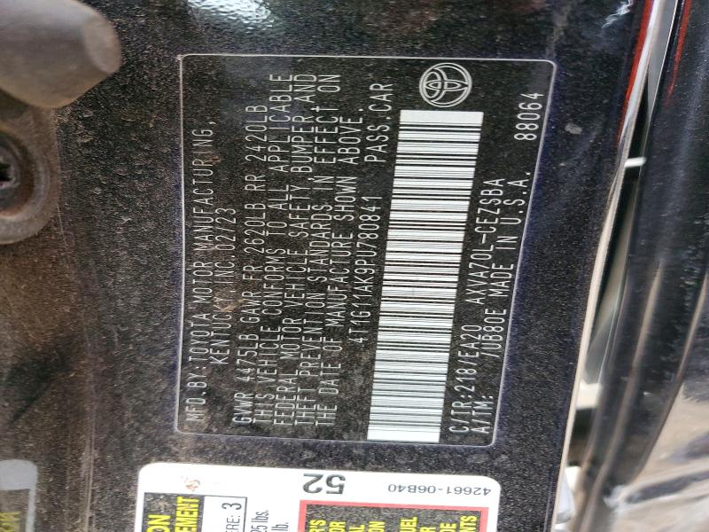 Aukcja sprzedaży 2023 Toyota Camry, vin: 4T1G11AK9PU780841, numer aukcji: 48315046