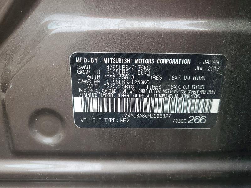 51717436 :رقم المزاد ، JA4AD3A30HZ066827 vin ، 2017 Mitsubishi Outlander مزاد بيع