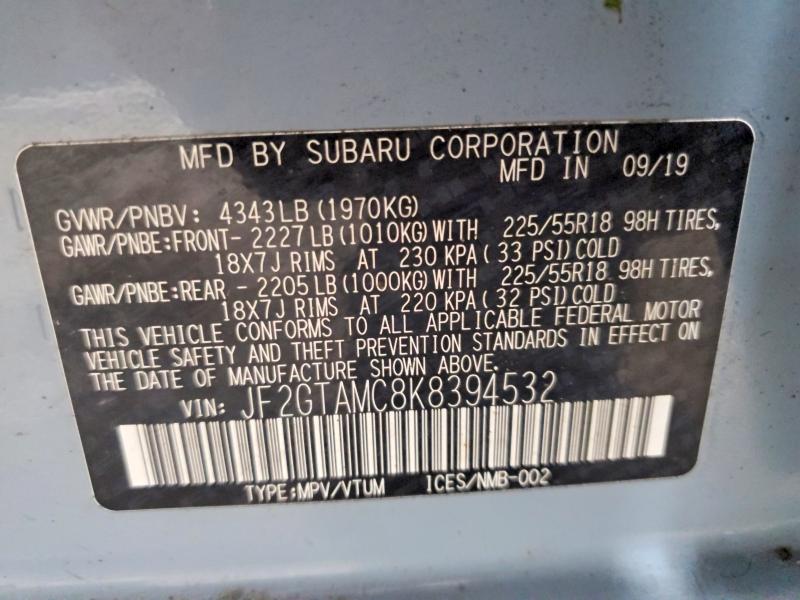 Продажа на аукционе авто 2019 Subaru Crosstrek, vin: JF2GTAMC8K8394532, номер лота: 48364226