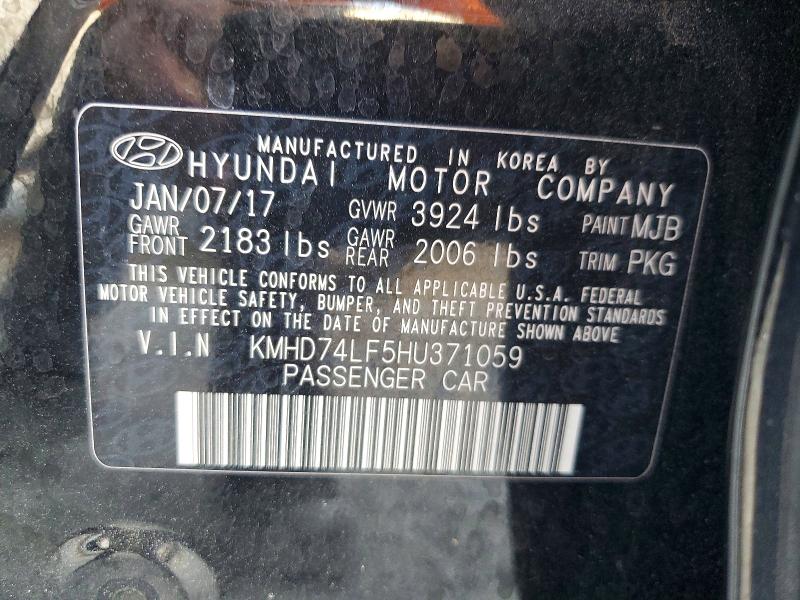 48837246 :رقم المزاد ، KMHD74LF5HU371059 vin ، 2017 Hyundai Elantra مزاد بيع