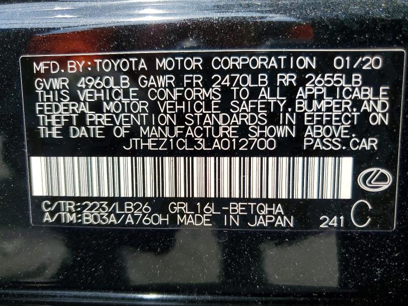 2020 Lexus Gs მანქანა იყიდება აუქციონზე, vin: JTHEZ1CL3LA012700, აუქციონის ნომერი: 50349056