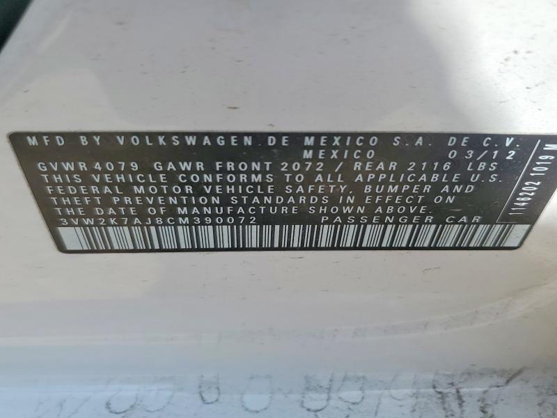 Auction sale of the 2012 Volkswagen Jetta, vin: 3VW2K7AJ8CM390072, lot number: 48997776