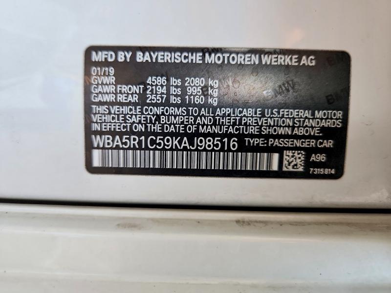 50807606 :رقم المزاد ، WBA5R1C59KAJ98516 vin ، 2019 Bmw 330i مزاد بيع