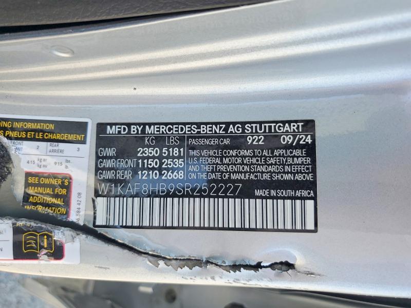 Продаж на аукціоні авто 2025 Mercedes-benz C, vin: W1KAF8HB9SR252227, номер лоту: 51040396
